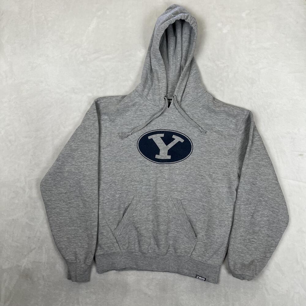 Vintage BYU Cougars Hoodie Sweatshirt Mens Small Gray NCAA Gear For Sports Y2K